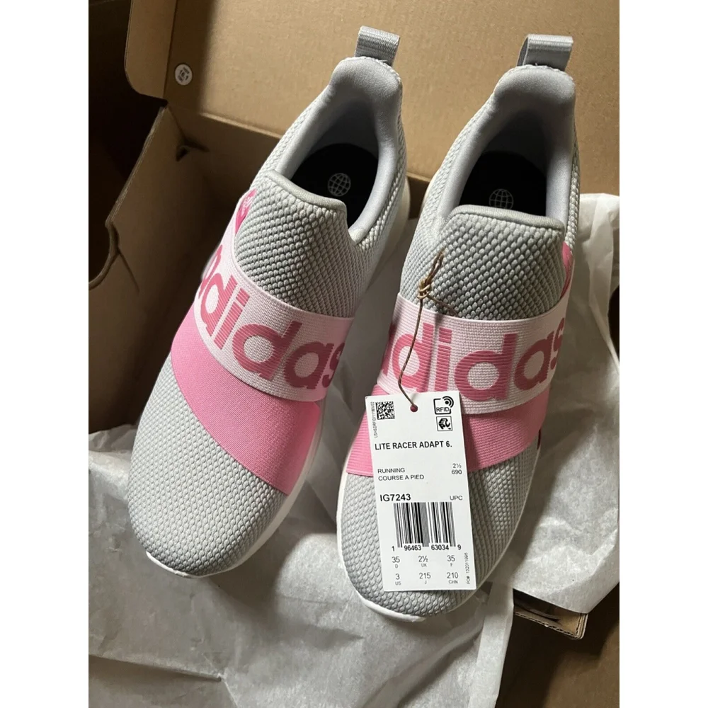 adidas Youth Lite Racer Adapt 6.0 Running Shoe Grey/pink Size Youth 3 New